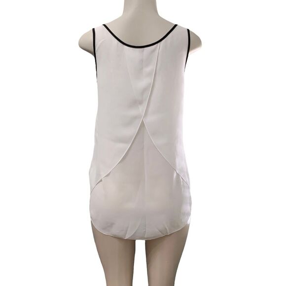 Kenneth Cole Layered Sheer White Black Trim Sleeveless Overlay Blouse Medium - Picture 3 of 6